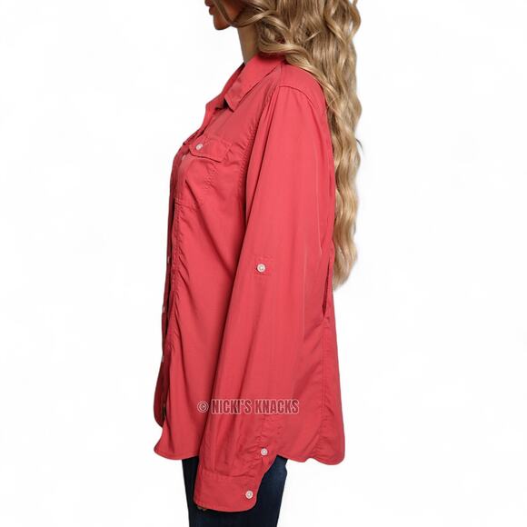 Duluth Trading Co Armachillo Cooling Button Front Long Sleeve Shirt Coral Size L - Picture 3 of 7
